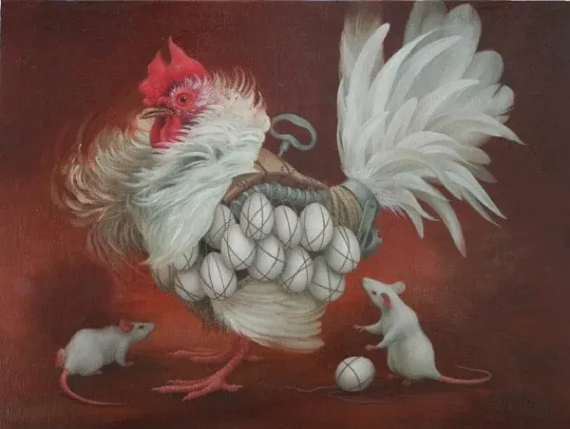 Paternity Suit, surrealist painting from the Miniature collection