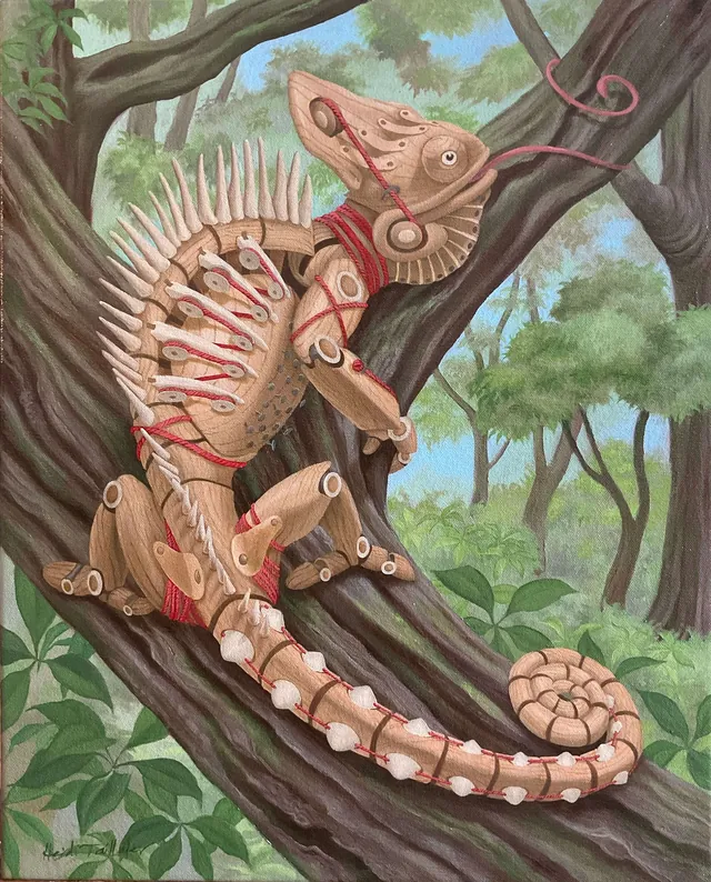 Tree Hugger, surrealist painting from the Miniature collection