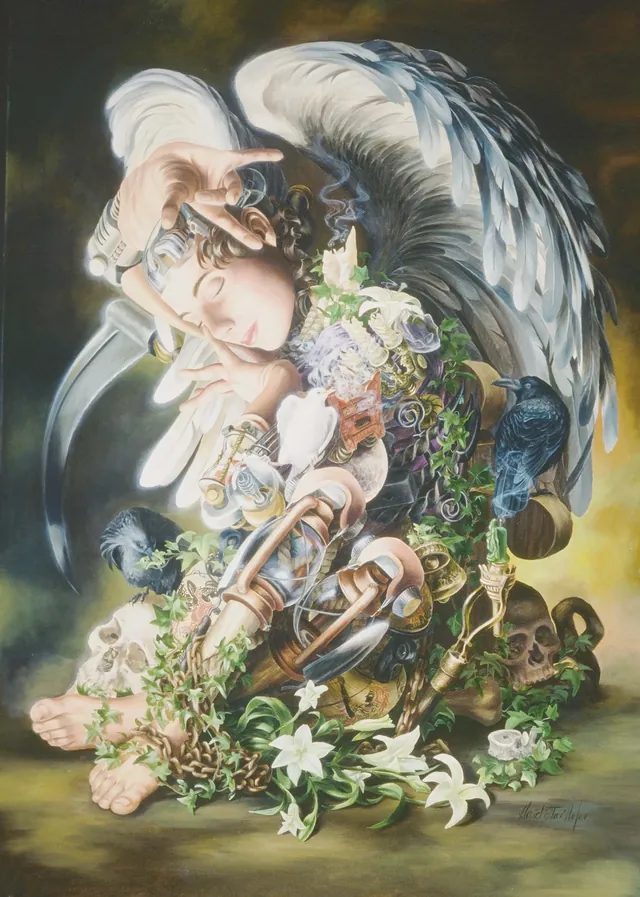 Finis Lacrimatio, surrealist painting from the Moody collection