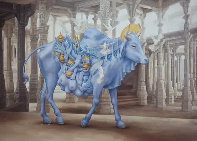 Govinda and the Heifer Nymph, surrealist painting from the Spirituality collection